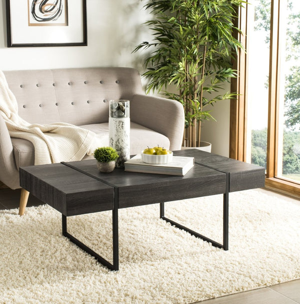 Safavieh Tristan Modern Rectangular Coffee Table - Sculptural Minimalist Design For Contemporary Spaces Black/Black Metal Legs COF7000A