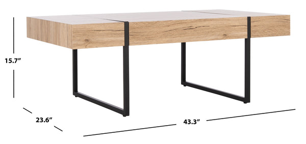 Safavieh Tristan Modern Rectangular Coffee Table - Sculptural Minimalist Design For Contemporary Spaces Natural/Black Metal Legs COF7000B