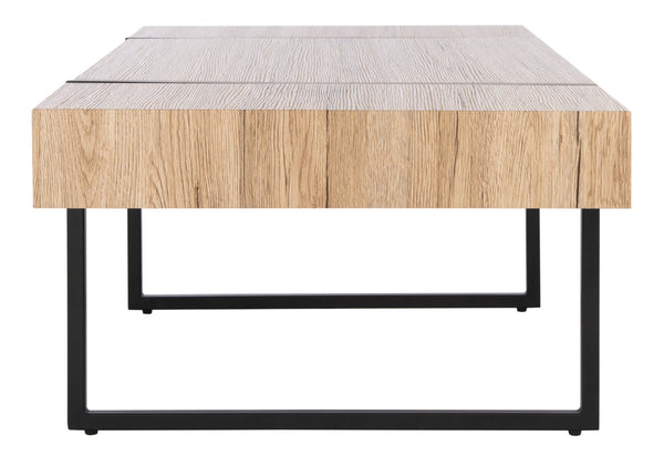 Safavieh Tristan Modern Rectangular Coffee Table - Sculptural Minimalist Design For Contemporary Spaces Natural/Black Metal Legs COF7000B