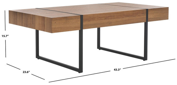 Safavieh Tristan Rectangular Modern Coffee Table Natural Brown Top / Black Legs Wood COF7000C