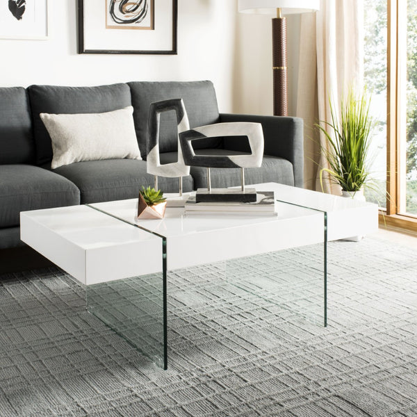 Safavieh Jacob Modern Coffee Table With Glass Legs – Sleek Rectangular Design For Contemporary Living Spaces White/Glass Legs COF7001A