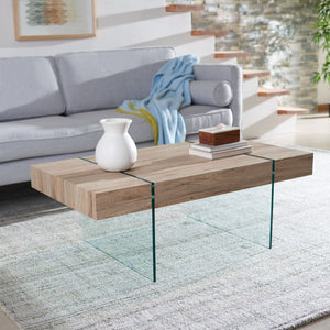 Safavieh Jacob Modern Coffee Table With Glass Legs – Sleek Rectangular Design For Contemporary Living Spaces Natural/Glass Legs COF7001C