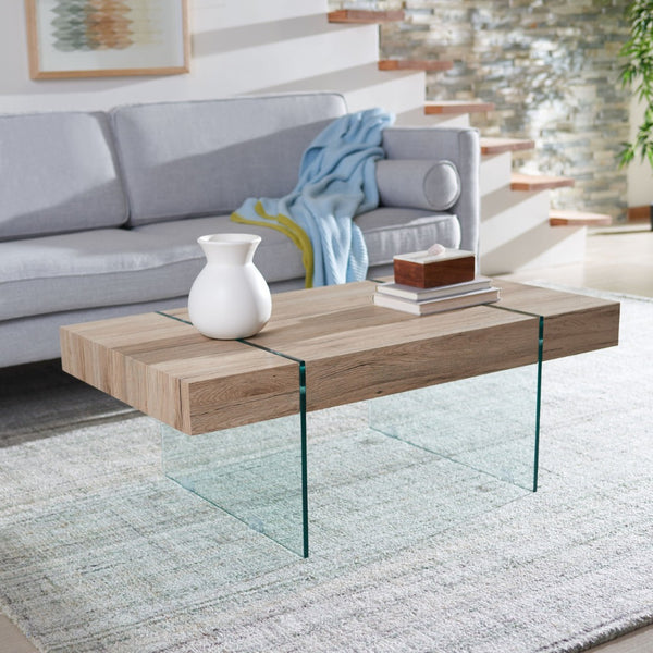 Safavieh Jacob Modern Coffee Table With Glass Legs – Sleek Rectangular Design For Contemporary Living Spaces Natural/Glass Legs COF7001C