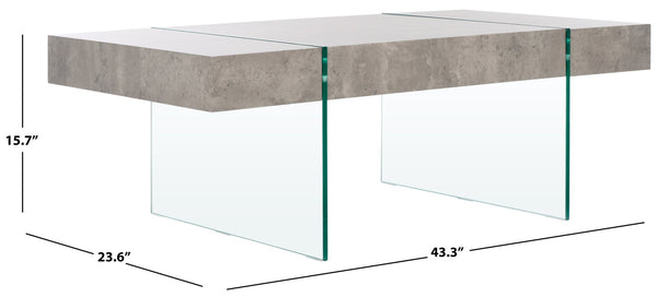 Safavieh Jacob Modern Coffee Table With Glass Legs – Sleek Rectangular Design For Contemporary Living Spaces Light Concrete / Clear Glass Legs COF7001D