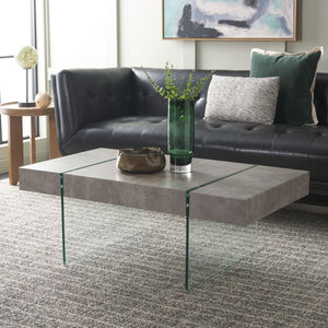 Safavieh Jacob Modern Coffee Table With Glass Legs – Sleek Rectangular Design For Contemporary Living Spaces Light Concrete / Clear Glass Legs COF7001D