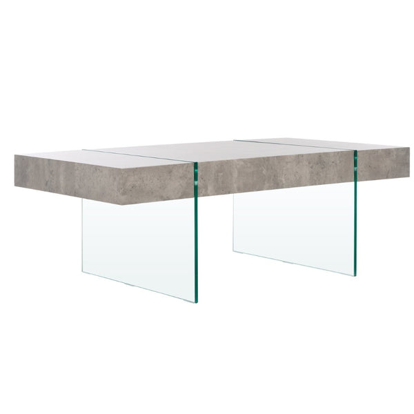 Safavieh Jacob Modern Coffee Table With Glass Legs – Sleek Rectangular Design For Contemporary Living Spaces Light Concrete / Clear Glass Legs COF7001D