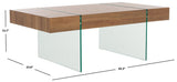 Safavieh Jacob Rectangular Glass Leg Modern Coffee Table Natural Brown Top / Clear Glass Legs Wood COF7001E