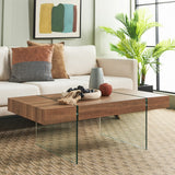 Safavieh Jacob Rectangular Glass Leg Modern Coffee Table Natural Brown Top / Clear Glass Legs Wood COF7001E