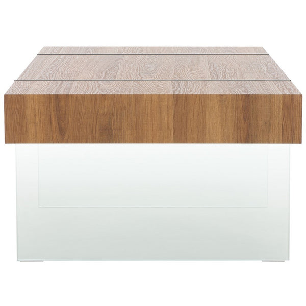 Safavieh Jacob Rectangular Glass Leg Modern Coffee Table Natural Brown Top / Clear Glass Legs Wood COF7001E
