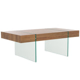 Safavieh Jacob Rectangular Glass Leg Modern Coffee Table Natural Brown Top / Clear Glass Legs Wood COF7001E