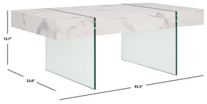 Safavieh Jacob Rectangular Glass Leg Modern Coffee Table White / Clear Glass Legs Wood COF7001F