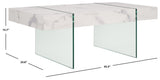 Safavieh Jacob Rectangular Glass Leg Modern Coffee Table White / Clear Glass Legs Wood COF7001F