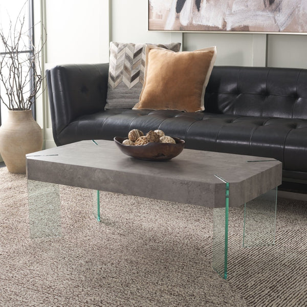 Safavieh Katelyn Contemporary Glass Leg Coffee Table – Sleek Rectangular Design For Modern Living Spaces Light Concrete / Clear Glass Legs COF7002C