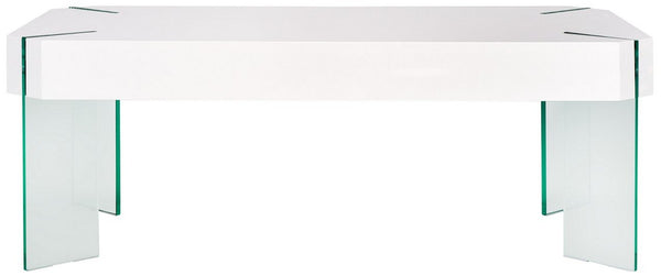 Safavieh Katelyn Rectangular Contemporary Glass Leg Coffee Table White / Clear Glass Legs Wood COF7002D