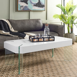 Safavieh Katelyn Rectangular Contemporary Glass Leg Coffee Table White / Clear Glass Legs Wood COF7002D