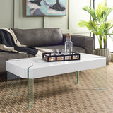 Safavieh Katelyn Rectangular Contemporary Glass Leg Coffee Table White / Clear Glass Legs Wood COF7002D