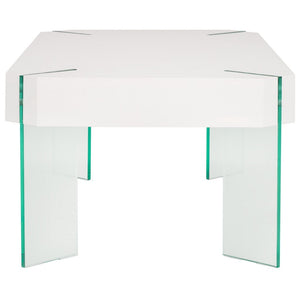 Safavieh Katelyn Rectangular Contemporary Glass Leg Coffee Table White / Clear Glass Legs Wood COF7002D