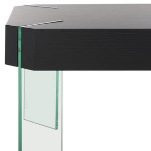 Safavieh Katelyn Rectangular Contemporary Glass Leg Coffee Table Black Stripe / Clear Glass Legs Wood COF7002E