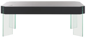 Safavieh Katelyn Rectangular Contemporary Glass Leg Coffee Table Black Stripe / Clear Glass Legs Wood COF7002E