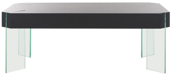 Safavieh Katelyn Rectangular Contemporary Glass Leg Coffee Table Black Stripe / Clear Glass Legs Wood COF7002E