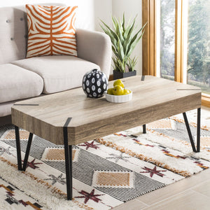 Safavieh Liann Rustic Midcentury Coffee Table With Industrial Hairpin Legs For Modern Living Spaces Decor Multi Brown/Black Metal Legs COF7003A