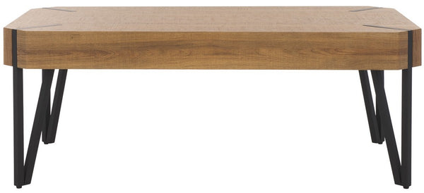Safavieh Liann Rustic Midcentury Wood Top Coffee Table Natural Brown / Black Wood COF7003C