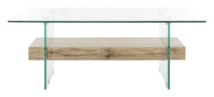 Safavieh Kayley Rectangular Glass Coffee Table - Parisian-Inspired Elegance With Natural Wood Shelf Storage COF7004A