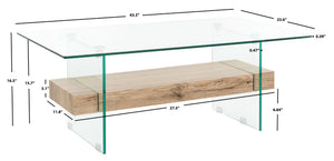 Safavieh Kayley Rectangular Glass Coffee Table - Parisian-Inspired Elegance With Natural Wood Shelf Storage COF7004A