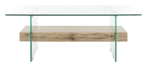 Safavieh Kayley Rectangular Glass Coffee Table - Parisian-Inspired Elegance With Natural Wood Shelf Storage COF7004A