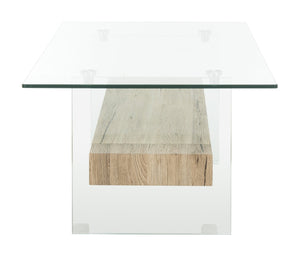 Safavieh Kayley Rectangular Glass Coffee Table - Parisian-Inspired Elegance With Natural Wood Shelf Storage COF7004A