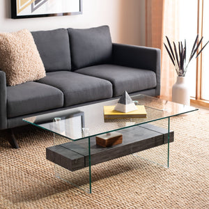 Safavieh Kayley Contemporary Coffee Table With Elegant Minimalist Design And Stylish Storage Shelf For Living Rooms Glass/Black Oak Wood Shelf COF7004B