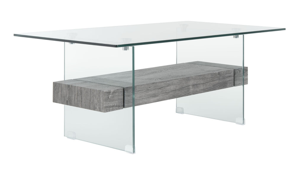 Safavieh Kayley Contemporary Coffee Table With Elegant Minimalist Design And Stylish Storage Shelf For Living Rooms Glass/Black Oak Wood Shelf COF7004B