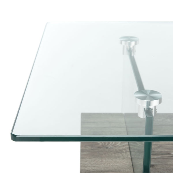 Safavieh Kayley Contemporary Coffee Table With Elegant Minimalist Design And Stylish Storage Shelf For Living Rooms Glass/Grey Oak Wood Shelf COF7004C