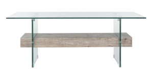 Safavieh Kayley Contemporary Coffee Table With Elegant Minimalist Design And Stylish Storage Shelf For Living Rooms Glass/Grey Oak Wood Shelf COF7004C