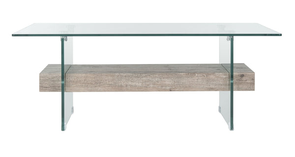 Safavieh Kayley Contemporary Coffee Table With Elegant Minimalist Design And Stylish Storage Shelf For Living Rooms Glass/Grey Oak Wood Shelf COF7004C