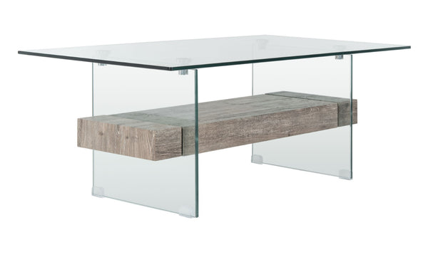Safavieh Kayley Contemporary Coffee Table With Elegant Minimalist Design And Stylish Storage Shelf For Living Rooms Glass/Grey Oak Wood Shelf COF7004C