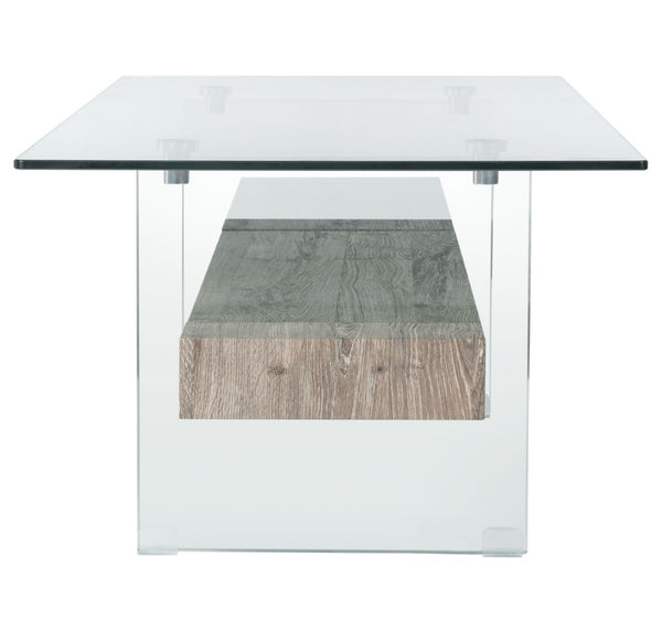 Safavieh Kayley Contemporary Coffee Table With Elegant Minimalist Design And Stylish Storage Shelf For Living Rooms Glass/Grey Oak Wood Shelf COF7004C
