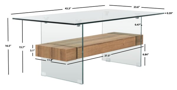 Safavieh Kayley Contemporary Coffee Table With Elegant Minimalist Design And Stylish Storage Shelf For Living Rooms Glass/Natural Brown Wood Shelf COF7004D