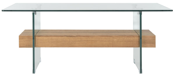 Safavieh Kayley Contemporary Coffee Table With Elegant Minimalist Design And Stylish Storage Shelf For Living Rooms Glass/Natural Brown Wood Shelf COF7004D