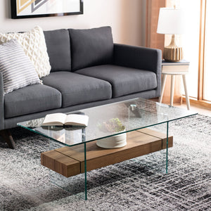 Safavieh Kayley Contemporary Coffee Table With Elegant Minimalist Design And Stylish Storage Shelf For Living Rooms Glass/Natural Brown Wood Shelf COF7004D
