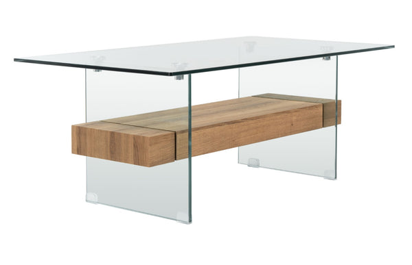 Safavieh Kayley Contemporary Coffee Table With Elegant Minimalist Design And Stylish Storage Shelf For Living Rooms Glass/Natural Brown Wood Shelf COF7004D