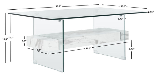 Safavieh Kayley Contemporary Coffee Table With Elegant Minimalist Design And Stylish Storage Shelf For Living Rooms Glass/Faux White Marble COF7004E