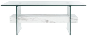 Safavieh Kayley Contemporary Coffee Table With Elegant Minimalist Design And Stylish Storage Shelf For Living Rooms Glass/Faux White Marble COF7004E