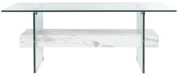 Safavieh Kayley Contemporary Coffee Table With Elegant Minimalist Design And Stylish Storage Shelf For Living Rooms Glass/Faux White Marble COF7004E