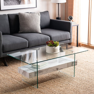 Safavieh Kayley Contemporary Coffee Table With Elegant Minimalist Design And Stylish Storage Shelf For Living Rooms Glass/Faux White Marble COF7004E
