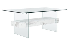Safavieh Kayley Contemporary Coffee Table With Elegant Minimalist Design And Stylish Storage Shelf For Living Rooms Glass/Faux White Marble COF7004E