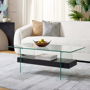Safavieh Kayley Contemporary Coffee Table With Elegant Minimalist Design And Stylish Storage Shelf For Living Rooms Glass / Black Stripe COF7004F