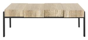 Safavieh Alexander Contemporary Rustic Coffee Table - Staggered Wooden Blocks With Industrial Metal Frame Multi Brown/Black Metal Legs COF7005A