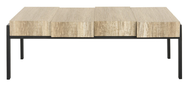 Safavieh Alexander Contemporary Rustic Coffee Table - Staggered Wooden Blocks With Industrial Metal Frame Multi Brown/Black Metal Legs COF7005A