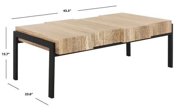 Safavieh Alexander Contemporary Rustic Coffee Table - Staggered Wooden Blocks With Industrial Metal Frame Multi Brown/Black Metal Legs COF7005A